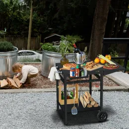 Multifunctional Cart with Double-Shelf Versatile Grill table