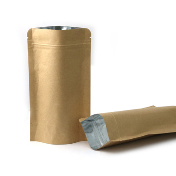 Bolsa de papel de pie con cierre de cremallera de papel de aluminio