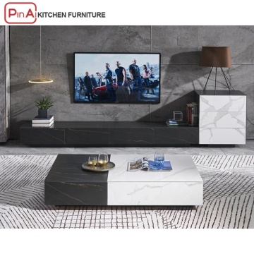 Pinai White Black Design Simple Floor Floor ตู้ทีวีขาตั้งทีวีและโต๊ะกาแฟ