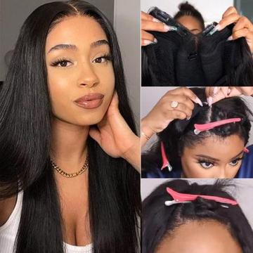 Straight V Part Human Hair Wig