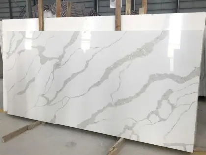 enginneered calacatta white quartz stone artificial stone slab