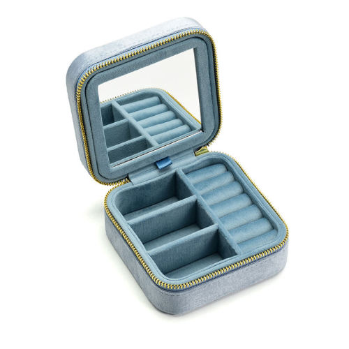 Square Vintage Green Velvet Jewelry Box With Mirror