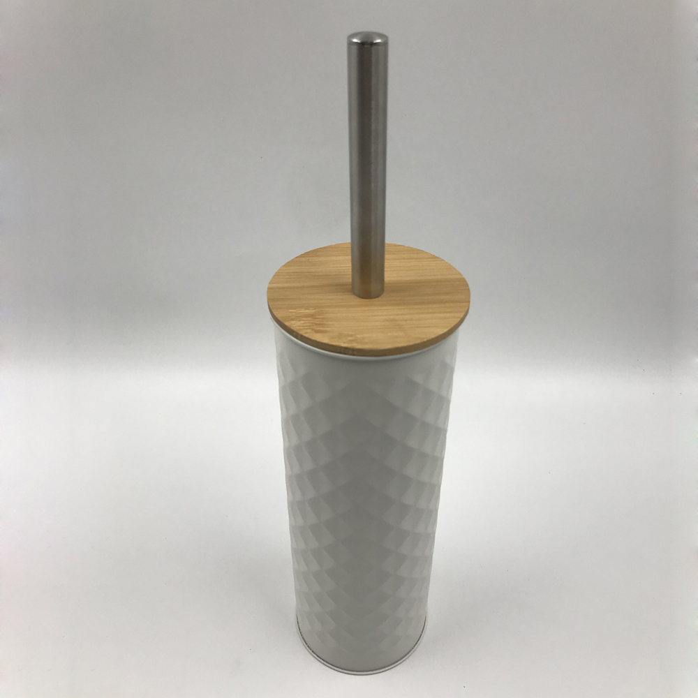 metal Toilet Bowl Brush/Bamboo Lid Cover 