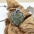 Green Aventurine Heart Antique Silver Dragon Gemstone Pendant (32x42mm) Necklace 45cm Black Cord