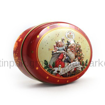 metal oval chocolate tin box with slip lift lid