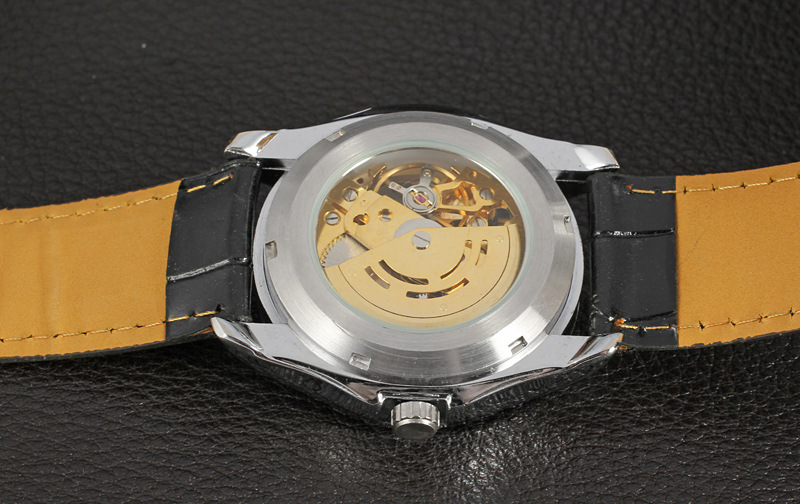 winner vintage men mechanical watch with skeleton design