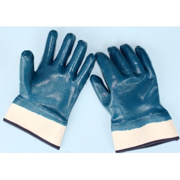 Blue nitrile safety cuff cotton lining gloves 130g