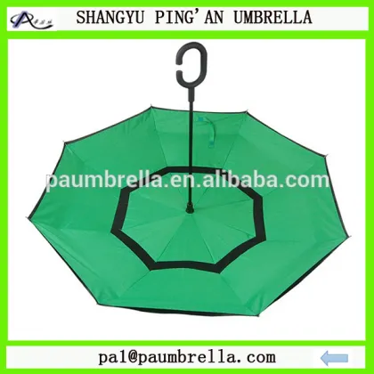 Double layer pongee fabric C handle upside down kazbrella inverted reverse umbrella