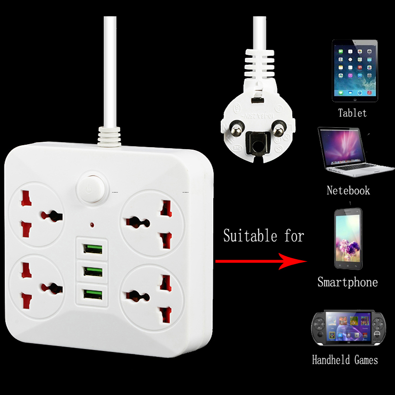 Smart USB Power Strip Socket EU Plug Adapter 4 Outlet 3 Port USB Charger Power Outlet 2M Powextension Socket For Network filter