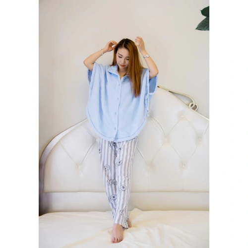 Pijama coral May azul celeste Tamanhos para pijamas, roupões e roupa M