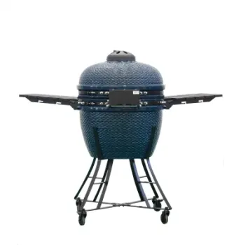 24 in. Ceramic Charcoal Grill in Blue with Free Cover