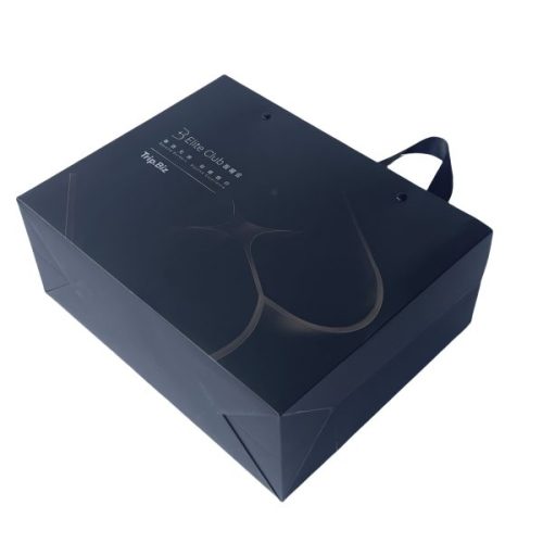 Bändergriff schwarzer Papiertüte für Boutique -Kleidung