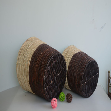 Round two-tone maize rope handicraft basket