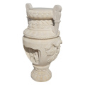 Antique Carved Stone Urn Pair Ornate Relief Garden