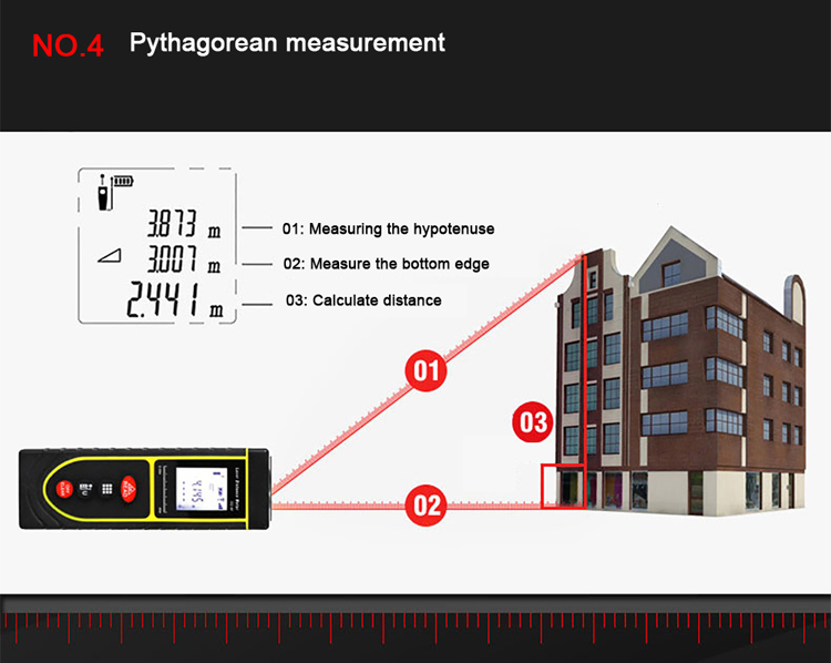 How to use 50m Outdoor Laser Distance Measurer to measure Pythagorean