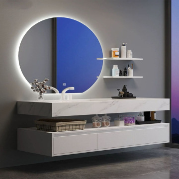 Modern Wall-Mounted Single Sink Bathroom Vanity with Solid Wood and Smart Mirror Cabinet Set