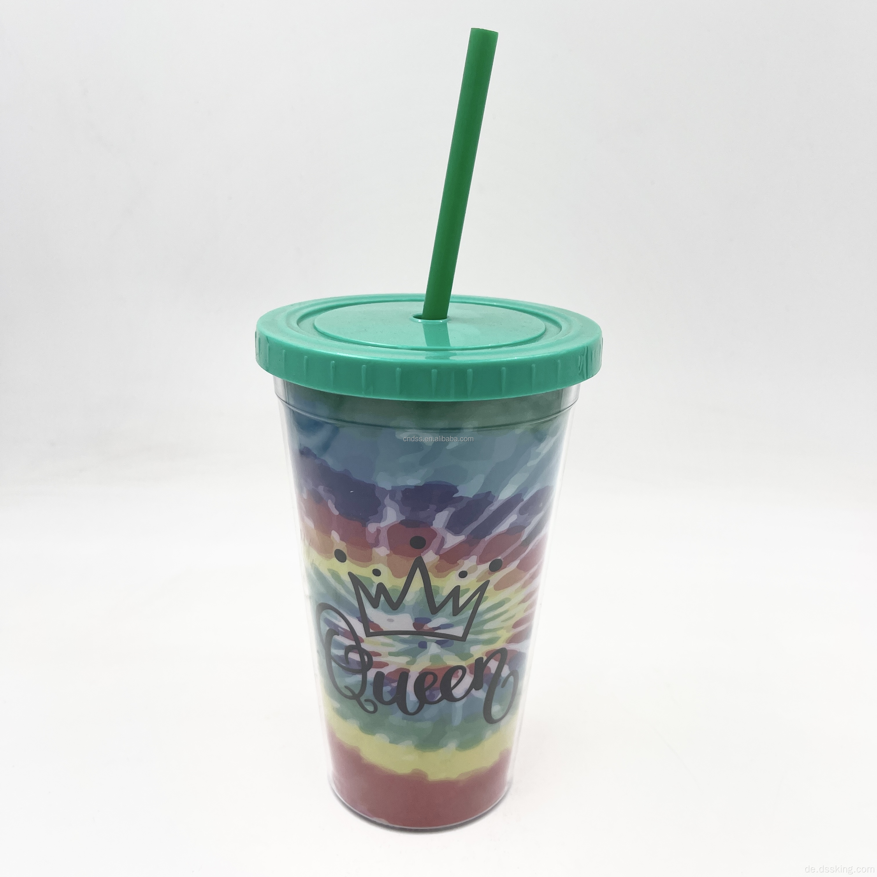 Kunststoff Doppelwand Tumbler 500 ml/16oz Doppelwand Becher mit Stroh