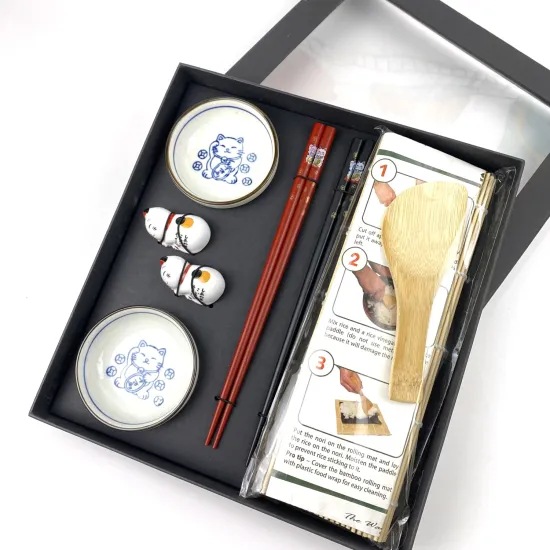 Elegant 2-Person Ceramic Tableware Gift Box Set with Chopsticks and Sushi Roller
