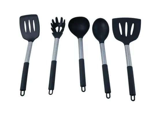 5pcs Black Silicone Metal Kitchen Utensil for Cooking