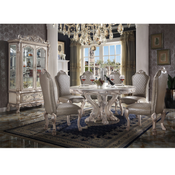 Luxury European Style Antique Dining Table with Leather Chairs