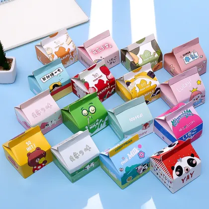 Cute Milk Box Memo Pad with Creative Sticky Notes for School and Diary Use