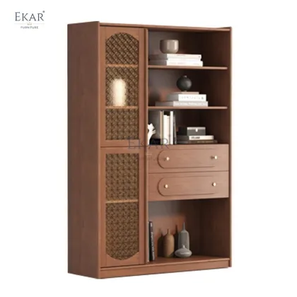 Cherry Wood Office Furniture Set: Desk and Chair with Bookcase