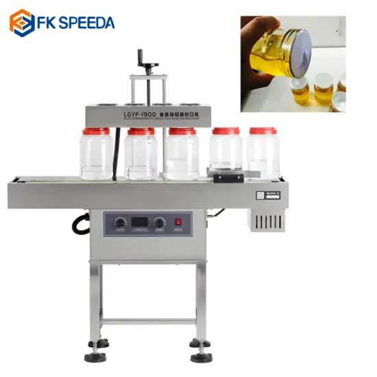 Continuous Electromagnetic Induction Sealing Machine for Plastic Bottles, Cups, Jars: Filling, Screw Capping, and Liner Application