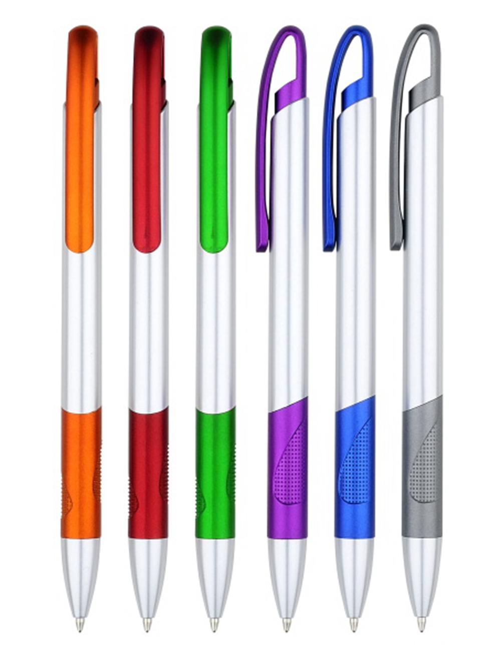 Silver Plastic Ball Pen with Ergonomic Grip