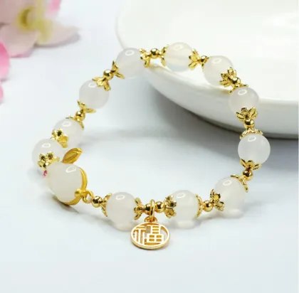 White Jade Rabbit Bracelet - Natural Raw Stones Fashion Jewelry for Women