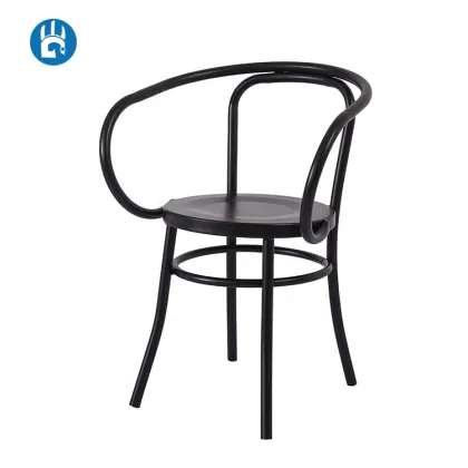 Vintage Thonet Black Metal Stacking Dining Cafe Chair