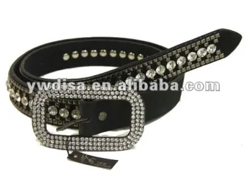 women\'s PU belt with black PU, clear rhinestones, rivets, alloy accessories with gun-metal plated