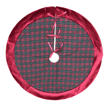 Red plaid christmas tree skirt with red velvet border