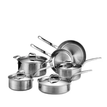 10Pcs Hammered Stainless Steel Cookware Set - 3 Ply Induction Pots and Pans for Kitchen Cooking