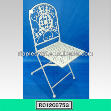 Mesh Top Antique White Square Metal Folding Chair