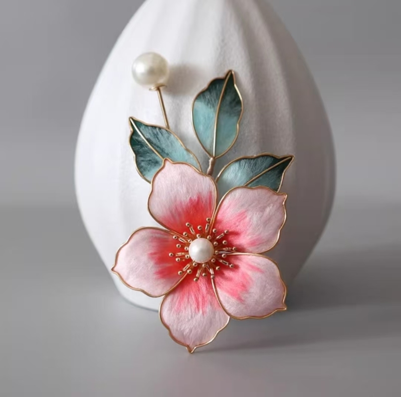 Intangible Cultural Heritage National Style Velvet Flower Peach Blossom Brooch