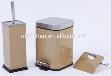 New square stainless steel bathroom sets colorful toilet brush holder and pedal bin
