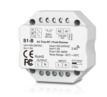 Skydance RF AC TRIAC LED DIMMER SWIMMER - Push Dim 100-240 VAC