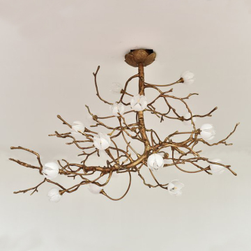 Milky White Bud Crystal Lamp All Copper Ceiling Lamp