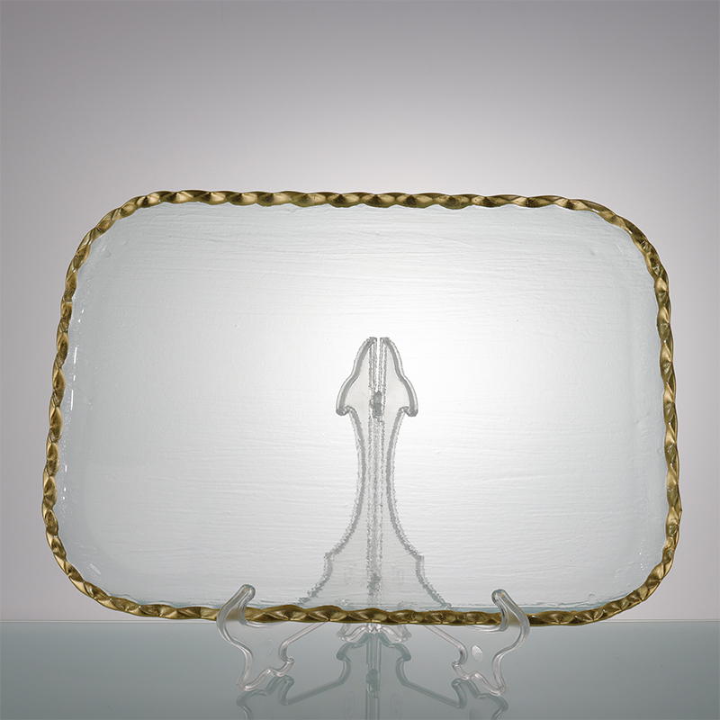 Mordern Clear gold rim Glass Charger rectangle Plates