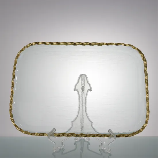 Mordern Clear gold rim Glass Charger rectangle Plates
