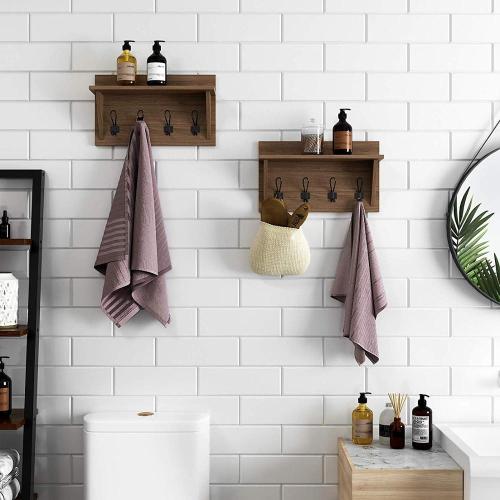 Bathroom Wall Shelves Rustic Wooden Wall Mounted Entryway Coat Rack Hooks Supplier