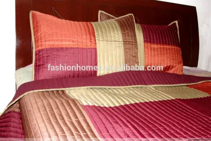 Stripe embroidered king size satin bedding set