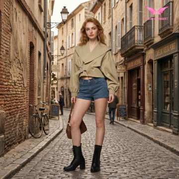 Asymmetrische Jacke mit fallendem Revers und Laternenärmeln