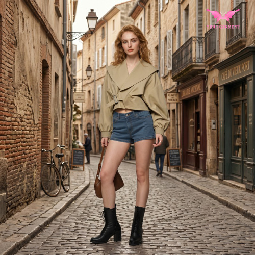 Asymmetrische Jacke mit fallendem Revers und Laternenärmeln