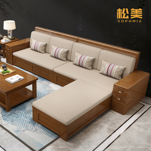 L-образный секционный диван из массива дерева