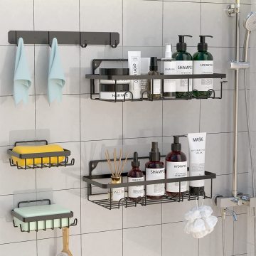 4-Packs Bathroom Corner Shelf: Wall-Mounted Storage Rack, Shower Organizer, Metal Basket, No Drilling Installation