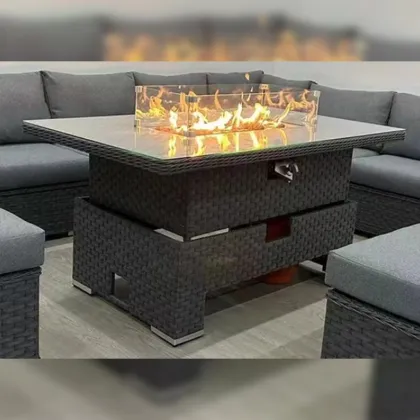 PE Rattan Outdoor Dining Table with Gas Fire Pit