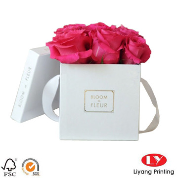 Caixa de chapéu de presente de flor quadrada com alça de fita