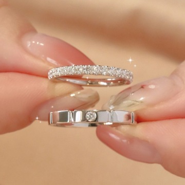 Rhodium Plated 925 Silver Moissanite Heart Engagement & Couple Rings in 2mm, 3mm Sizes