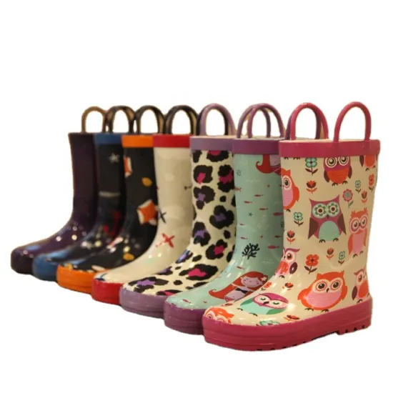 Wholesale Customized Cute Rubber Rain Boots with Handle for Kids